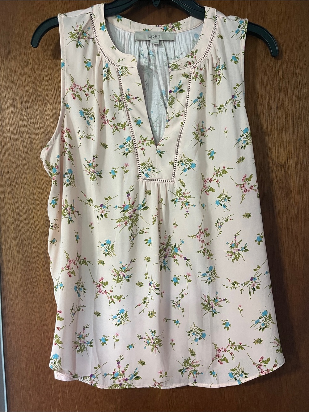 LOFT Light Pink Floral Button-Front Top with Green and Blue Print